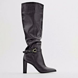 Zara Black High Heel Over The-Knee Black Boots